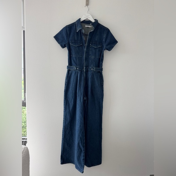 GOOD AMERICAN Fit For Success Pleated Wide Leg Denim Jumpsuit S - Picture 5 of 8